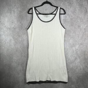 Loft Crochet Mini Sweater Dress Womens Large White Sleeveless Boho Festival NEW‎